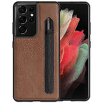 Leather Case For Samsung Galaxy S21 Ultra 5G Stylus S Pen Socket Pen Slot Aoge Pu Leather Case Card Slot Back Cover Case Brown