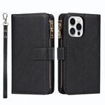 Yuhii Iphone 13 Pro 6 1 Zipper Wallet Case Case With 6 Card Holder Lanyard Kickstand For Women And Men Iphone 13 Pro Flip Cell Phone Case Faux Leather Folio Cover Black