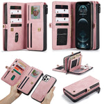 Kingsguard Compatible With Iphone 13 Pro Max Wallet Case Pu Leather Magnetic Detachable Zipper 17 Card Slots Kickstand Full Body Protection Pink Iphone 13 Pro Max