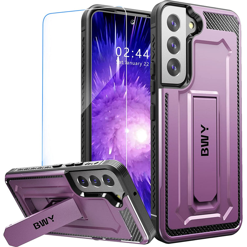 Bwy For Samsung S22 Case With Screen Protector Military Protective Rugged Cover For Samsung Galaxy S22 5G 6 1 Phonedoes Not For Plus Or Ultra Durable Kickstand Purple