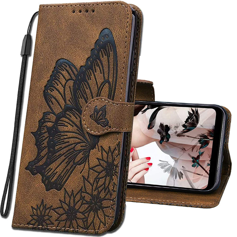 Lemaxelers Compatible With Galaxy A03S Case Slim Premium Leather Flip Wallet With Card Holder Magnetic Closure Protective Phone Case Cover For Samsung Galaxy A03S Butterfly Brown Cy3