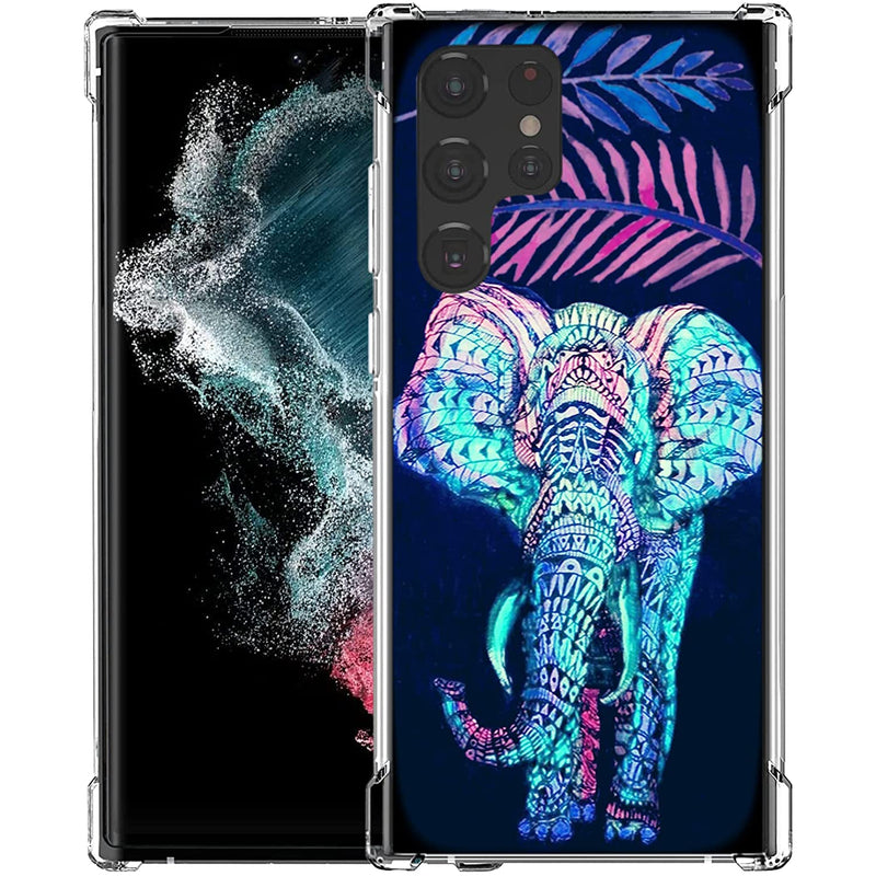 Ecute Military Clear Grade Protection Air Armor Designed Case Cover Compatible With Samsung Galaxy S22 Ultra 6 8In Not For S22 S22 Plus Watercolor Elephant