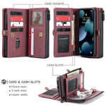 Caseme Wallet Case Compatible With Iphone 13 Pro Durable Pu Leather Magnetic Detachable Zipper Pouch Pocket Flip Phone Case For Iphone 13 Pro Case With Card Holder For Women Men 6 1 Inch Red
