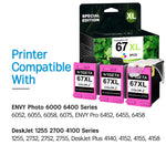 Ink Cartridge Replacement For Hp 67Xl 67 Xl Compatible With Envy 6055 6075 Envy Pro 6455 6458 Deskjet 2752 2755 4140 4155 Printer Tray Eco Saver 1 Print Head 3