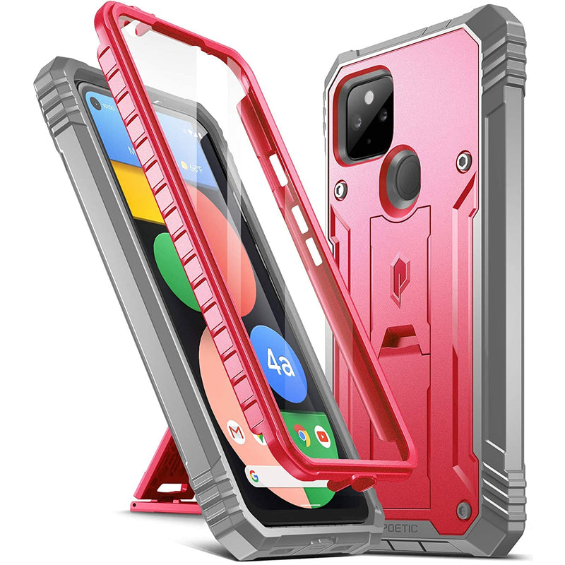 Poetic Revolution Series Designed For Google Pixel 4A 5G Case 6 2 Inch 2020 Full Body Rugged Dual Layer Shockproof Protective Cover With Kickstand And Built In Screen Protector Pink