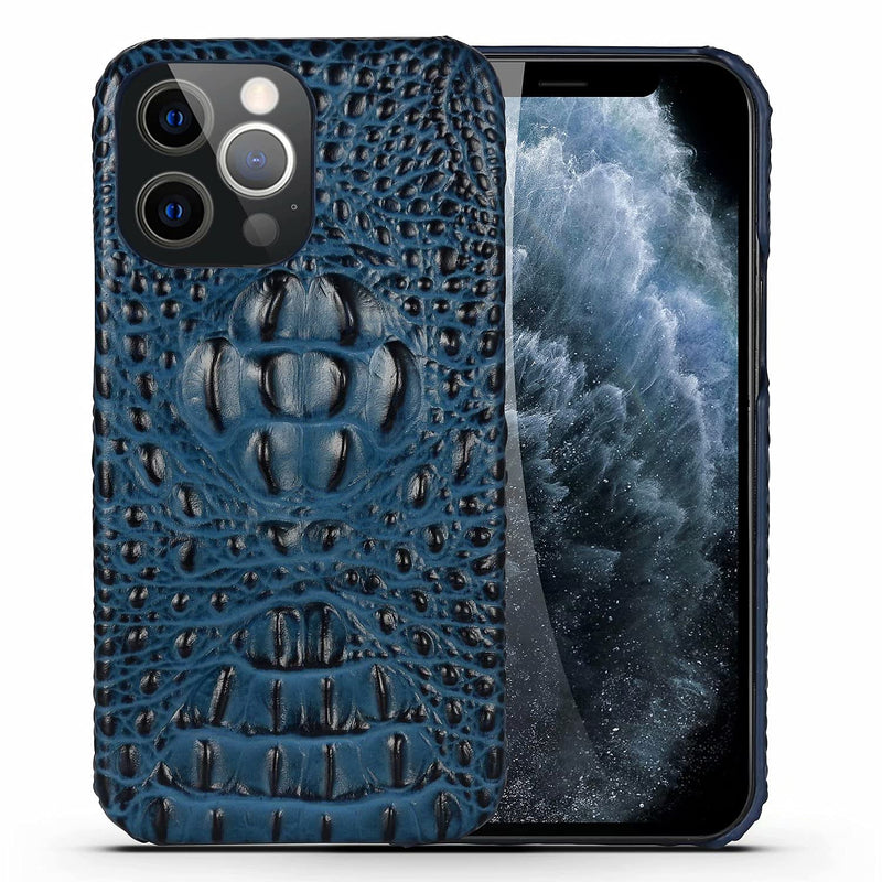 Bestfitshop Phone Case Designed For Iphone 13 Pro Max Luxury Retro Crocodile Head Line Cowhide Leather Hard Back Cover Case Compatible With Iphone 13 Pro Mx 6 7 Inch Blue