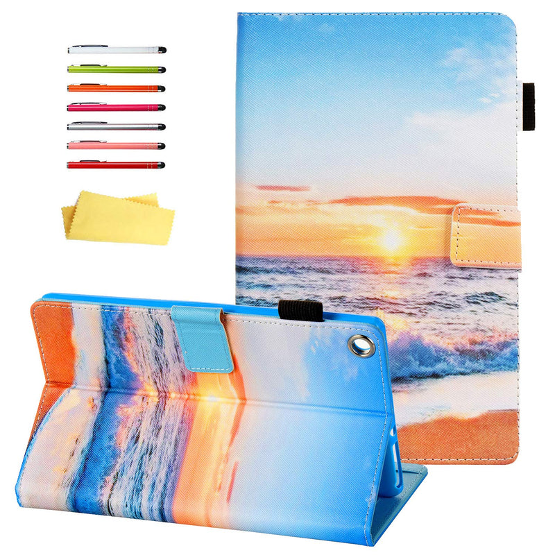 Fire Hd 8 Tablet Case 8Th 7Th 6Th Generation 8 0 Inch With Stand Pencil Holder Auto Wake Sleep Card Slots Pu Leather Folio Smart Cover For Kindle Fire Hd 8 2018 2017 2016 Beach Sunrise