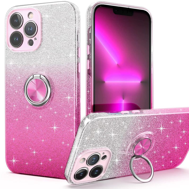 Peetep Iphone 13 Pro Case Slim Fit Glitter Sparkly Case With 360 Ring Holder Kickstand Magnetic Car Mount Shock Absorbent Protective Durable Cover For Iphone 13 Pro 6 1 For Girls Women Pink