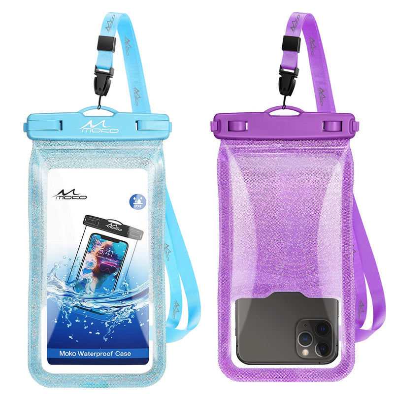 Moko Waterproof Phone Pouch Holder Floating 2 Pack Ipx8 Glitter Waterproof Case Dry Bag Compatible For Iphone 13 13 Pro Max Iphone 12 Mini 12 Pro Max 11 Pro Max X Xs Max 8 7 6 Se 3 Galaxy S20 S21
