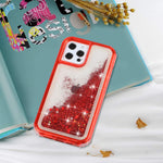 Kulecase Glitter Iphone 12 Pro Max Case 6 7 Inch 3 In 1 Heavy Duty Phone Cover With Moving Liquid Quicksand Bling Sparkle Shell For Women Girls Red
