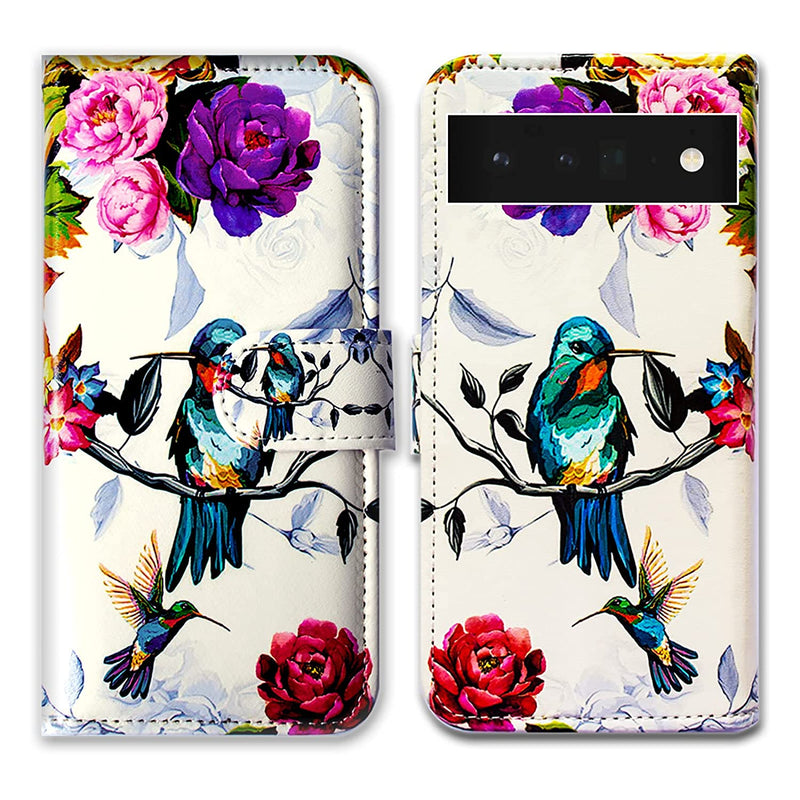 Pixel 6 Pro Case Bcov Hummingbird In Flowers Bird Leather Flip Phone Case Wallet Cover With Card Slot Holder Kickstand For Google Pixel 6 Pro 2021