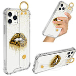 Aigomara Compatible Iphone 13 Pro Case 6 1 Inch Gold Leopard Bite Lips Bling Pattern Hard Pc Soft Tpu Anti Fall Shock Absorption Scratch Proof Full Body Protective Phone Cover With Wrist Strap Lanyard