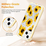 Caka For Iphone 13 Case Iphone 13 Case With Screen Protector For Women Girls Glitter Liquid Sunflower Floral Full Body Protective Phone Case For Iphone 13 6 1 Sunflower