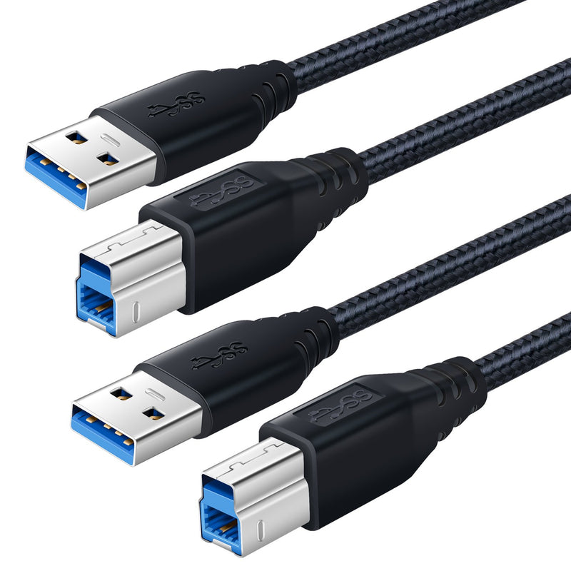 New Usb 3 0 Cable A Male To B Male 6Ft 2 Pack Durable Nylon Braided Super
