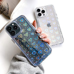 Cooweek Clear Heart Phone Case Compatible With Iphone 13 Pro Max Holographic Heart Cute Case Glossy Bumper Protective Case 6 7 Inch Crystal Clear