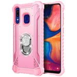 E Began Case For Samsung Galaxy A20 A30 A50 A30S A50S With Tempered Glass Screen Protector Aluminum Magnetic Metal Built In Diamond Ring Stand Holder Full Body Protective Phone Case Pink