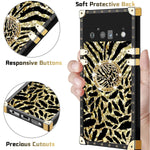 Designed For Google Pixel 6 Pro Case Luxury Square Phone Case Drop Proof Plating Shining Retro Elegant Tpu Cute Thin Square Golden Glitter Leopard Cheetah Case Leopard Pixel 6 Pro