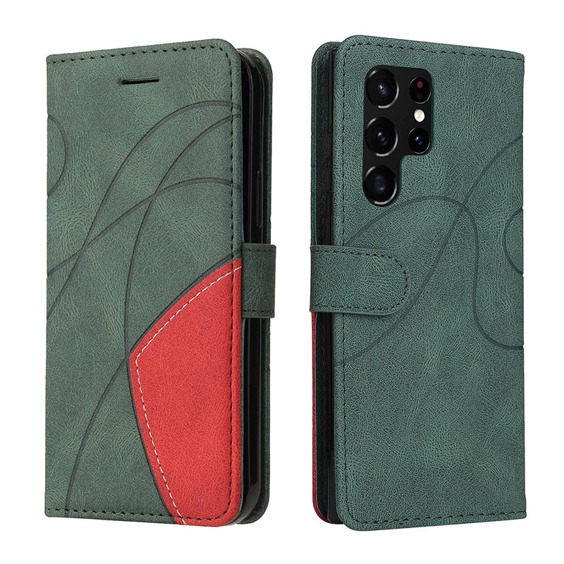 Ysnzaq Two Color Tpu Shockproof Leather Magnetic Stand Lanyard Case With Card Slot Folio Phone Cover For Samsung Galaxy S22 Ultra 5G Not S22 Ktss Green