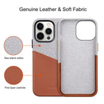 Lopie Sea Island Cotton Series Leather Card Case Compatible With Iphone 13 Pro Max Enhanced Camera Protection Fabric Protective Cover With Card Holder Design 2 Card Brown