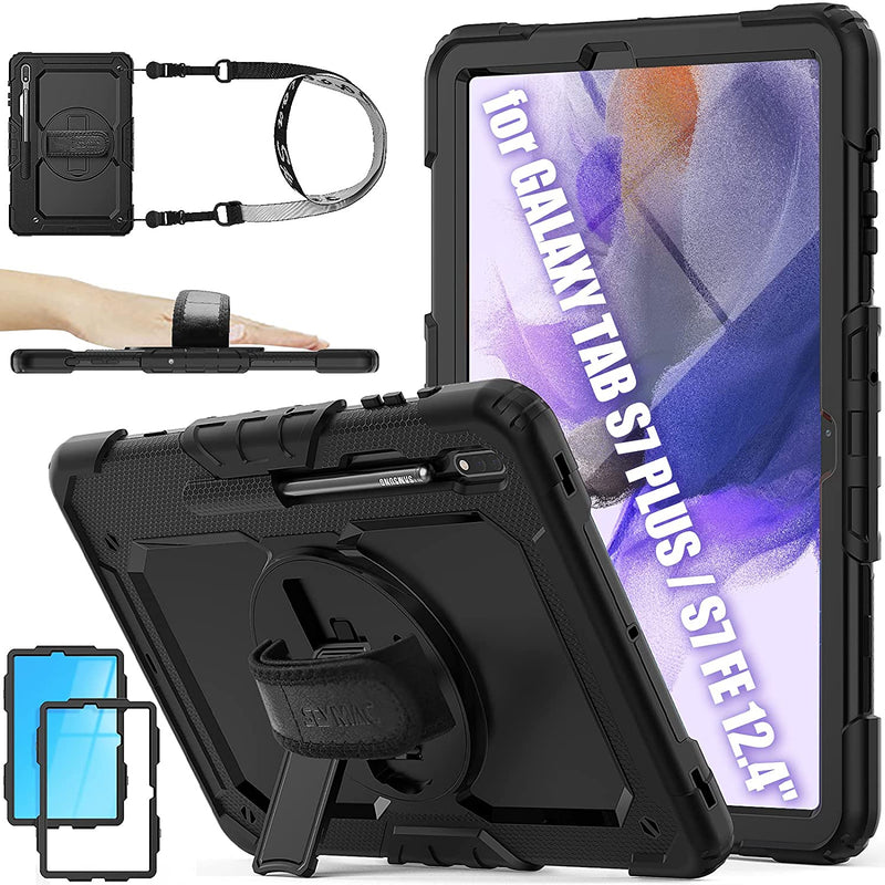 New Samsung Galaxy Tab S7 Fe Case 12 4 With Screen Protector Pencil Holder 360 Rotating Hand Strap Stand Drop Proof Case For Samsung Galaxy Tab S7 F