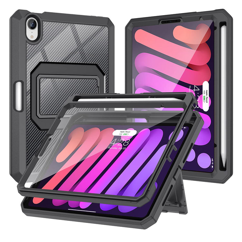 Ipad Mini 6Th Generation Case 2021 Released With Built In Screen Protector Rugged Shockproof Full Protective Cover With Pencil Holder Kickstand For Apple Ipad Mini 6 8 3 Inchblack