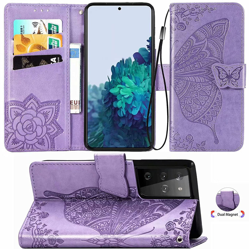 New Galaxy S21 Ultra Wallet Case For Women Magnetic Leather Case 3D Butte