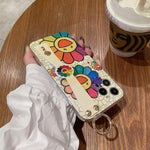 Lastma For Iphone 12 Pro Max Case Cute With Wrist Strap Kickstand Glitter Bling Cartoon Imd Soft Tpu Shockproof Protective Cases Cover For Girls And Women Sunflower