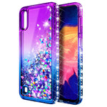 E Began Case For Samsung Galaxy A01 With Tempered Glass Screen Protector Full Coverage Ring Holder Wrist Strap Glitter Flowing Liquid Floating Sparkdiamond Girls Women Kids Cute Case Purple Blue