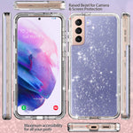 Coolwee Crystal Glitter Full Protective Case For Galaxy S21 Heavy Duty Hybrid 3 In 1 Rugged Shockproof Women Girls Transparent For Samsung Galaxy S21 6 2 Inch Shiny Clear Bling Sparkle