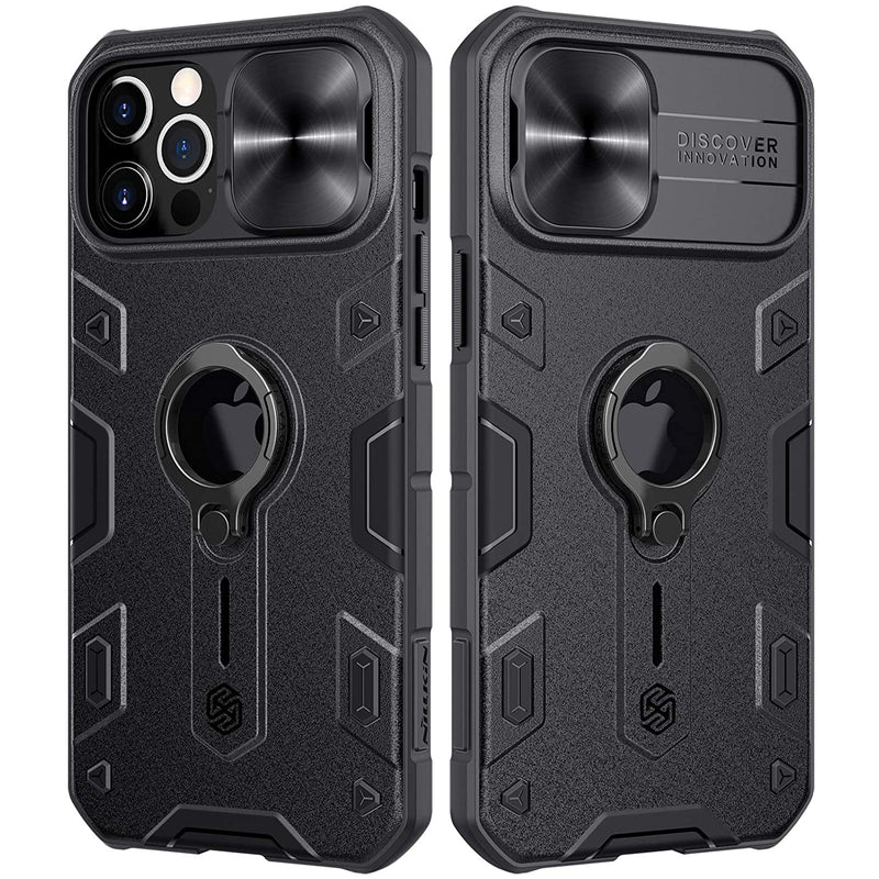 Ezanmull Compatible With Iphone 12 Pro Max Case With Stand Kickstand Ring And Camera Cover Armor Shockproof Military Hard Pc Tpu Bumper Hybrid Protective Cover For Iphone 12 Pro Max 6 7 Black