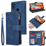 Chicase Wallet Case For Galaxy A11 Samsung A11 Case Pu Leather Handbag Zipper Pocket Kickstand Card Holder Slots With Wrist Strap Flip Protective Phone Cover For Samsung Galaxy A11 Blue