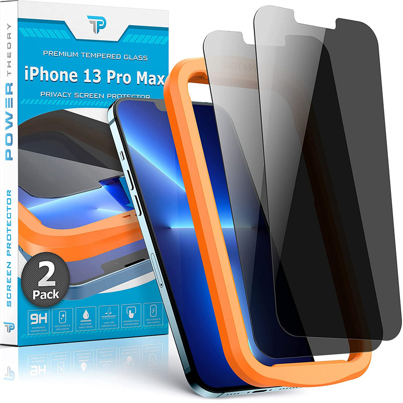Power Theory Privacy Screen Protector For Iphone 13 Pro Max Tempered Glass 2 Pack Anti Spy Protection With Easy Install Kit Case Friendly6 7 Inch