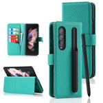 Cavor For Samsung Galaxy Z Fold 3 Wallet Case With Detachable S Pen Holder Genuine Leather Case With Card Slots And Kickstand Feature Flip Cover Case Light Green