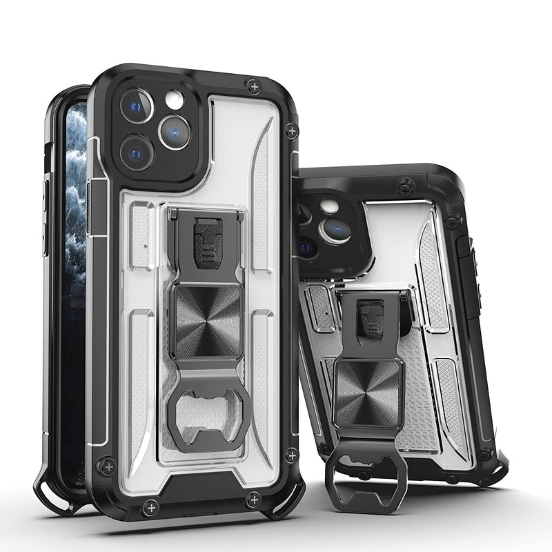 Grecazo For Iphone 13 Pro Max Creative Clear Phone Case With Kickstand Heavy Duty Military Grade Shockproof Soft Tpu Hard Pc Back Case With 180 Rotatable Bottle Opener Standclear
