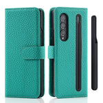 Cavor For Samsung Galaxy Z Fold 3 Wallet Case With Detachable S Pen Holder Genuine Leather Case With Card Slots And Kickstand Feature Flip Cover Case Light Green