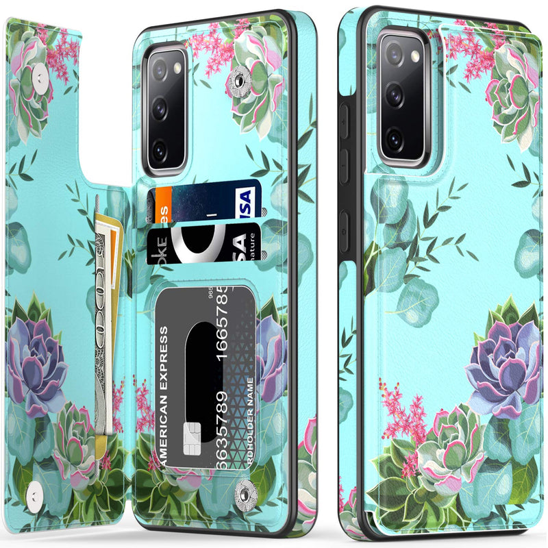 Leto Galaxy S20 Fe Case Flip Folio Leather Wallet Case Cover With Fashion Flower Designs For Girls Women With Card Slots Kickstand Phone Case For Samsung Galaxy S20 Fe Green Floral Garden