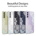 Coolwee Clear Glitter For Galaxy S21 Fe Case Thin Flower Slim Cute Crystal Lace Bling Shiny Women Girl Floral Plastic Hard Back Soft Tpu Bumper Protective Cover For Samsung Galaxy S21 Fe Mandala Henna
