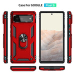 Iyavvort Compatible For Google Pixel 6 5G Case Pass 16Ft Drop Test Military Grade Cover With Magnetic Ring Holder Kickstand Protective Phone Case For Pixel 6 Red