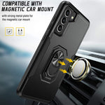 Oterkin For Samsung Galaxy S22 Case Military Grade Shockproof S22 Case With Kickstand Ring Tempered Glass Screen Protector Support Fingerprint Unlock Heavy Duty Protection Case For Galaxy S22 Black