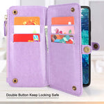 Lacass Cards Theft Scan Protection 10 Card Slots Holder Zipper Pocket Wallet Case Flip Leather Cover With Wrist Strap Magnetic Closure Stand For Samsung Galaxy S20 Fe 5Gpurple
