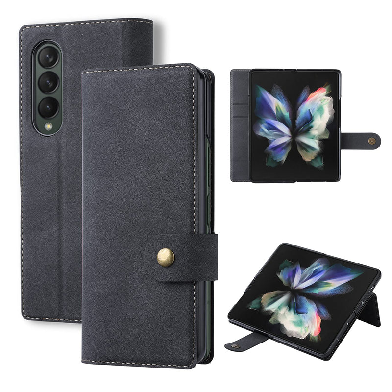 Jgy Samsung Galaxy Z Fold 3 Filp Leather Wallet Full Cover Hard Pc Samsung Z Fold Magnetic Case With Stand Card Holder Anti Scratch Shock Proof Case For Man Woman Z Fold 3 Black
