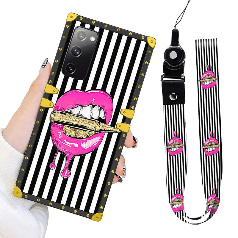 Bonoma Samsung Galaxy S20 Fe 5G Case 2020 Pink Lips Lanyard Strap Luxury Elegant Soft Tpu Shockproof Protective Metal Decoration Corner Back Cover Case For Galaxy S20 Fe 5G 6 5 In