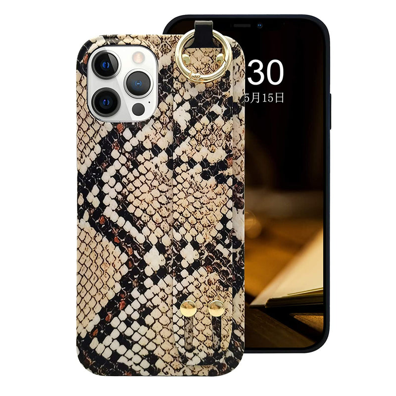 Guppy Compatible With Iphone 13 Pro Max Snake Skin Case Cool Crocodile Pattern Textured With Wrist Hand Strap For Woman Man Slim Lightweight Soft Bumper Protective Cover Case 6 7 Inch Brown