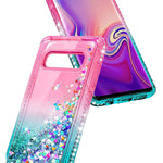 E Began Case For Samsung Galaxy S10 Plus With Screen Protector Maximum Coverage Flexible Tpu Film Ring Holder Wrist Strap Glitter Flowing Liquid Quicksand Women Girls Cute Case Pink Aqua