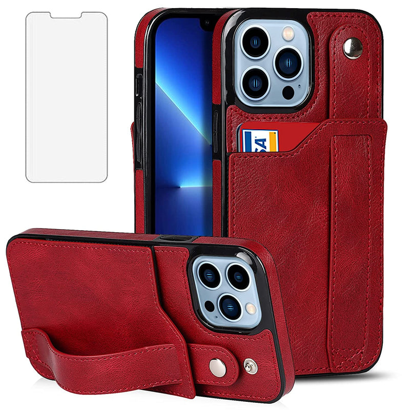 Compatible With Iphone 13 Pro Max 2021 6 7 Inch Case And Tempered Glass Screen Protector Credit Card Holder Wallet Cover Stand Phone Cases For Iphone13Promax 5G I Phone13Max Plus Iphone13 Promax Red
