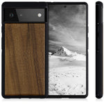 Kwmobile Real Wood Case Compatible With Google Pixel 6 Case Hard Wooden Cover With Soft Tpu Bumper Dark Brown
