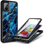 E Began Case For Samsung Galaxy A31 With Built In Screen Protector Full Body Protective Rugged Bumper Cover Shockproof Impact Resist Durable Case Marble Design Sapphire