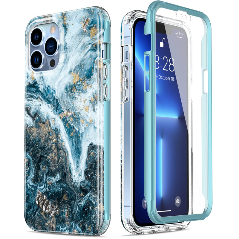 Esdot Iphone 13 Pro Case With Built In Screen Protector Military Grade Rugged Cover With Fashionable Designs For Women Girls Protective Phone Case For Apple Iphone 13 Pro 6 1 Opal Marble Teal
