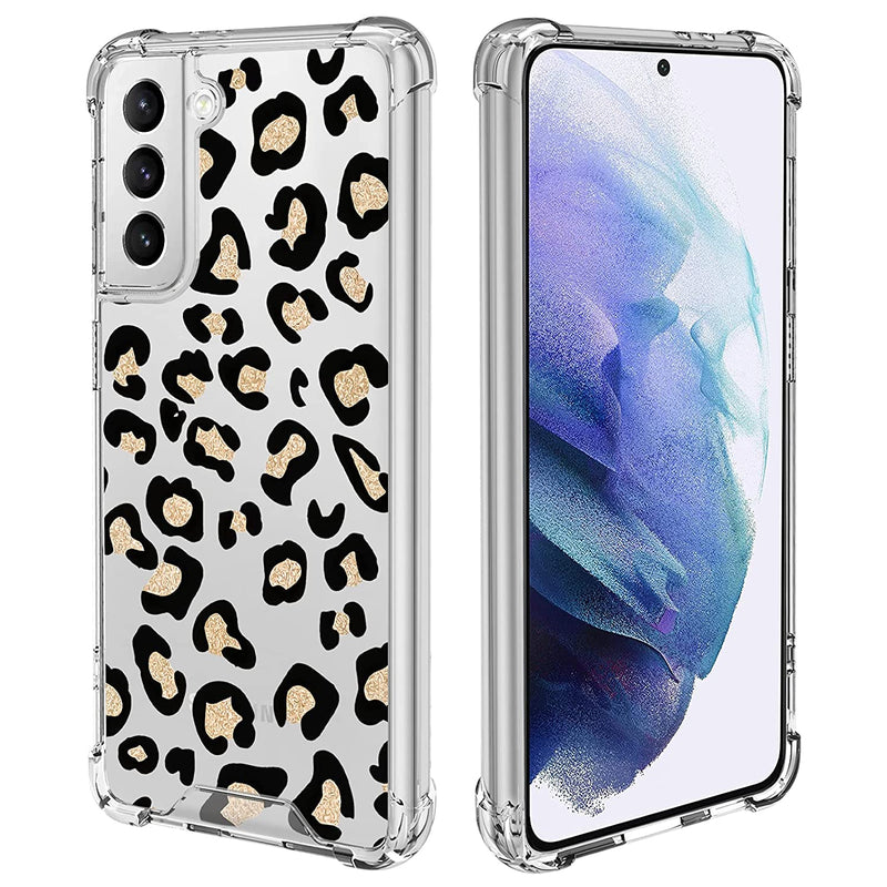 Kanghar Samsung Galaxy S21 5G Black Leopard Cute Pattern Shockproof Clear Four Corners Cushion Durable Hard Pc Soft Tpu Bumper Anti Scratch Full Body Protection Crystal Cover 6 2Inch