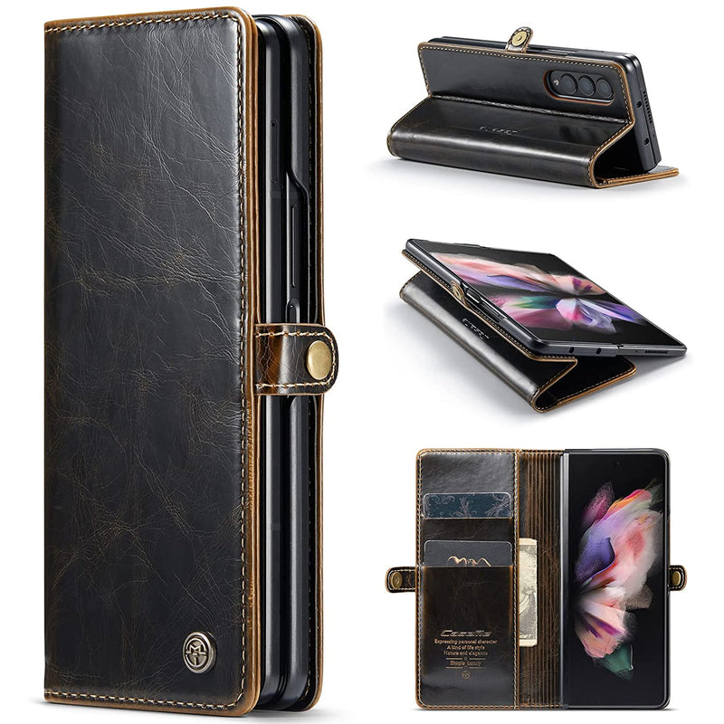Kowauri Case For Samsung Galaxy Z Fold 3 5G Pu Leather Wallet Phone Case Card Slot Flip Wallet Stand Magnetic Closure Folio Flip Case For Samsung Galaxy Z Fold 3 5G 2021 Brown